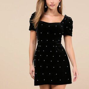 Lulus Luxe Possibilities Black Velvet Pearl Mini Dress - Size XL